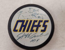 Charlestown Chiefs Hanson Brothers Autographed Hockey Puck SLAPSHOT MOVIE #5700