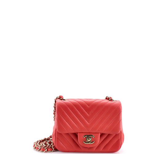 Chanel Square Classic Single Flap Bag Chevron Lambskin Mini