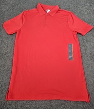 Men's Polo Shirt Small Golf Short Sleeve Textured Red Mesh 1/4 Button in Motion