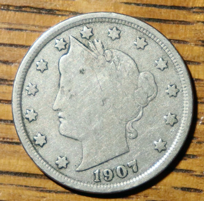 1907 Liberty V Nickel Some Letters of Liberty Showing