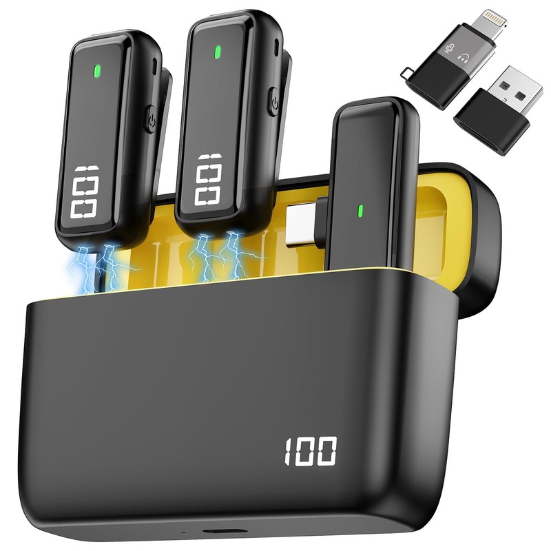 APOMOV Upgraded 3 in 1 Wireless Lavalier Microphones with Charging Case for i...