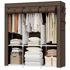 Non-Woven Portable Wardrobe Closet 2 Hanging Rods 8 Shelves Storage Cabinet