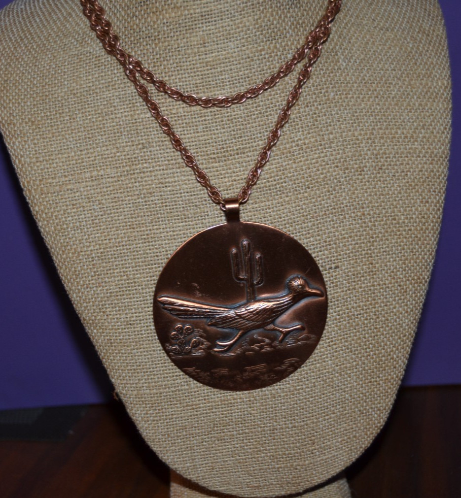MCM Solid Copper Roadrunner Cactus Medallion Neck… - image 2