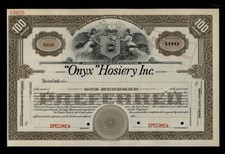 Onyx Hosiery Inc. Stock Certificate.