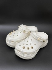 CROCS Classic Bae White Glitter Gold Studs Clogs Platform Sandals Women  s Size 7