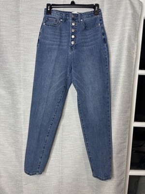 Abound Mom Jeans Blue Medium Wash High Rise Button Fly Stretch 5-Pocket