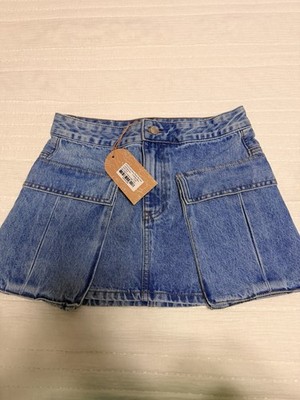 MESHKI High Rise Denim Mini Skirt Blue XXS Pockets Belt Loops Button