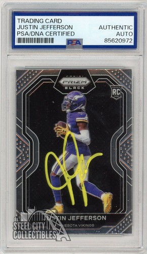 Justin Jefferson 2020 Chronicles Prizm Black Auto RC Card PB9 PSA/DNA Auto Bleed
