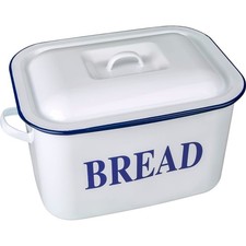 Falcon Enamel Mini Bread Bin Oblong 34cm White Blue Rim Covered Roaster Pot
