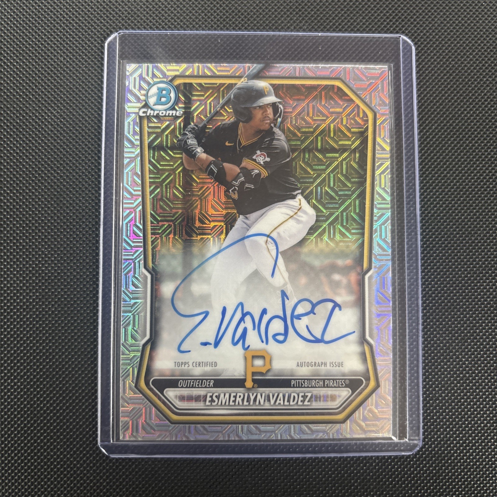 2026 Bowman Chrome Pirates Esmerlyn Valdez Mega Mojo On-Card Auto #BMA-EV view 1