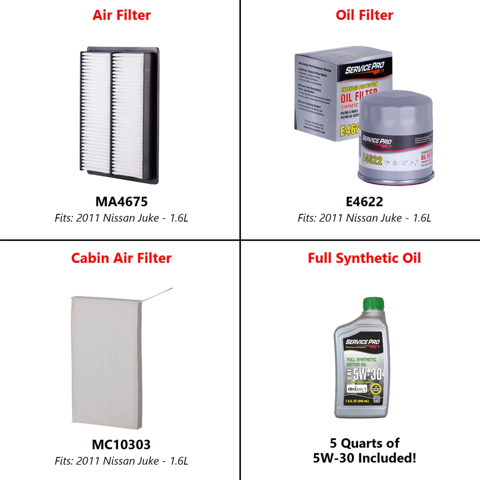 2011 Nissan Juke 1.6L Complete Oil, Air & Cabin Filter Kit (5W-30) Foto 2 de 4