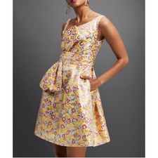 Zac Posen for Target Subtle Metallic Floral Brocade Dress Gold Pink V-Neck Sz 4
