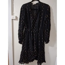 Ulla Johnson Myna Embroidered Lace Inset Midi Dress Black Raven Floral Womens 6