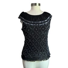 Vintage Black Beaded Evening Sequin Evening Wear Blouse Sz M