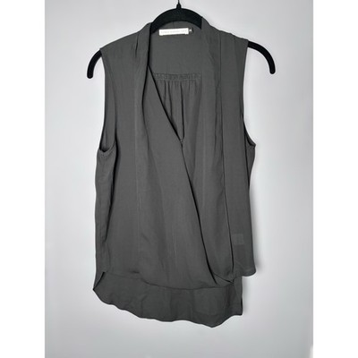 Three Eighty Two Black Sleeveless Wrap Blouse High Low Hem XS