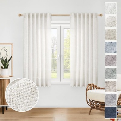 Ivory Kitchen Curtains 45 Inch Length 2 Panels Rod Pocket Back Tab Light Filt...
