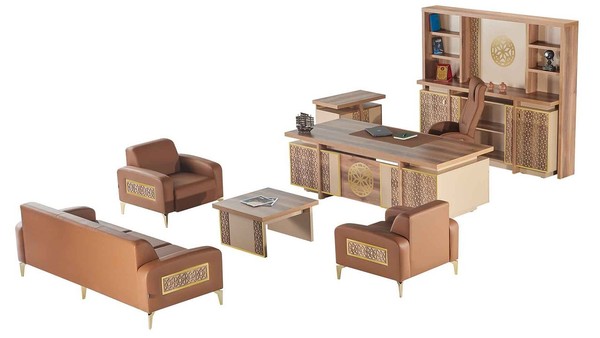 BüRoeinrichtung Komplett Schreibtisch Sofas Stauraum Arbeitszimmer Braun-image