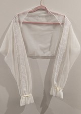 Vintage White/ Cream Lace Bridal Bolero Shrug Long Sleeve with Ribbon Bows