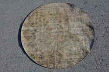 Handwoven Brown and Beige Rug, 3.2x3.2ft Vintage Carpet