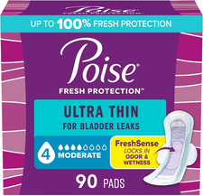 Poise Ultra Thin Incontinence  Postpartum Pads with Wings for Bladder Leaks, 4