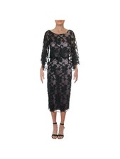 JS COLLECTION Womens Black Bell Sleeve Below The Knee Drop Waist Party Dress 2