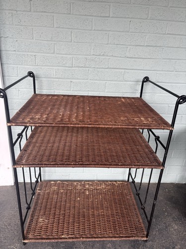 Rare Vintage MCM Arthur Umanoff Iron & Wicker Utility Cart/Serving Cart