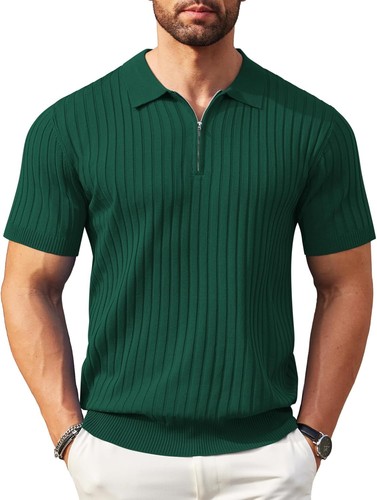 Camisetas polo de punto acanalado de manga corta con cremallera para hombre - Imagen 18 de 107