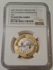 Great Britain 2007 Silver 2 Pounds Piefort Act of Union Anniversary PF68 UC NGC
