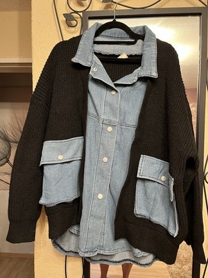 NEU Jeans Strick Jacke Ca 52-54 Patchwork Hemd / Maße beachten  
