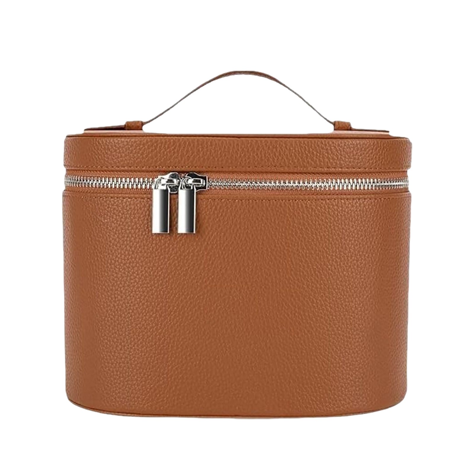 Aesthetic PU Leather Makeup Bag with Divider & Handle-image