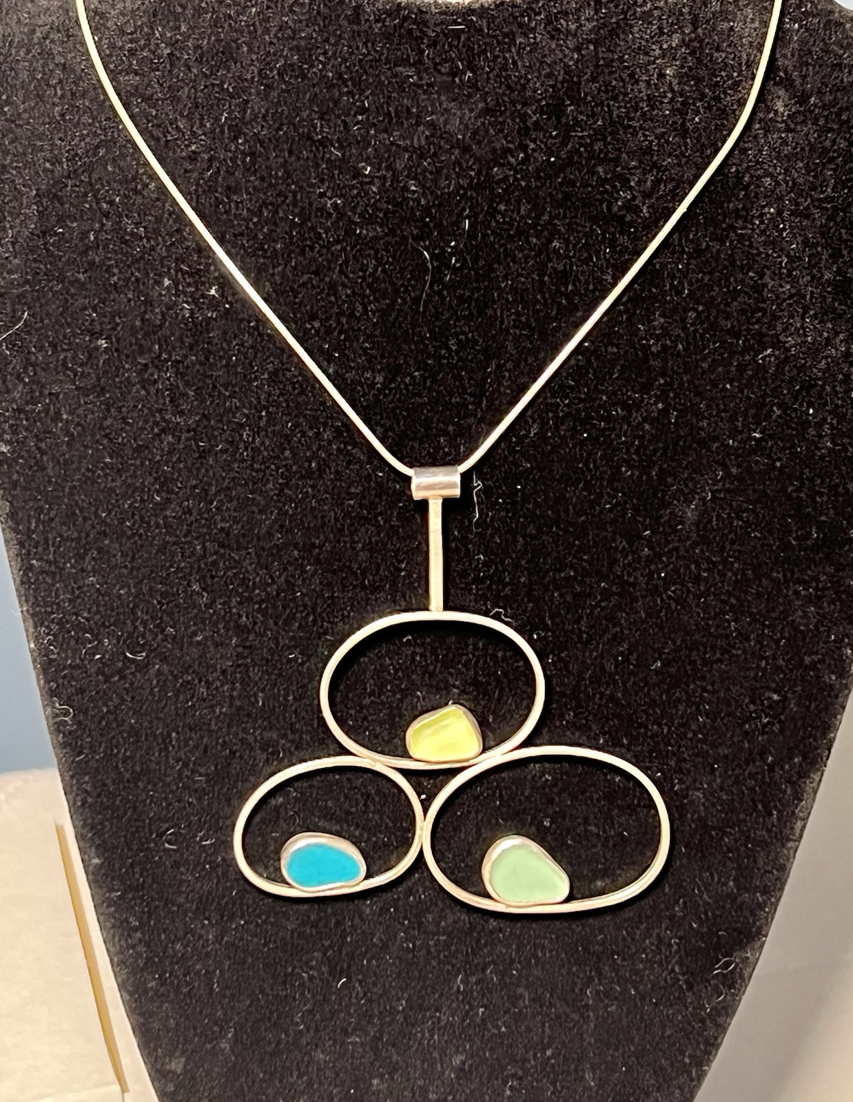 Silver Toned Statement Necklace Three Circles Wit… - image 2