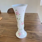 Vintage Milk Glass Floral Painted Vase Pink Roses