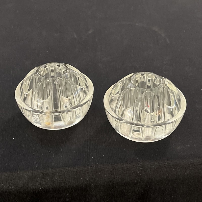 Set Of 2 Vintage Clear Glass Flower Frog 9 Holes Tiered Dome 3” diameter