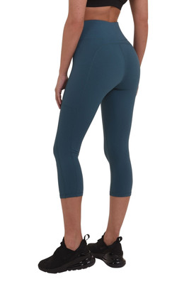 Damen Equilibrium Lauf/Yoga hohe Taille Capri Leggings mit Seitentasche - Blau,