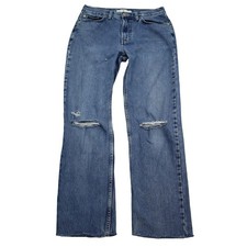 Tommy Hilfiger Pants Womens Blue 30" Mid Rise Distressed Knee Straight Leg Jeans