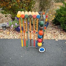 Vintage Croquet Set 6 Player With Metal Stand