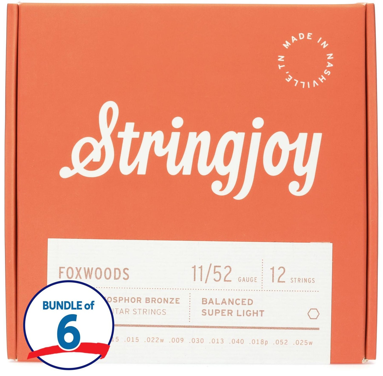 Струны Stringjoy Foxwoods для 12-струнной акустической гитары с покрытием из фосфористой бронзы - 21790₽