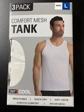 New in sealed Box 32 Degrees Cool Men's 3-Pack Comfort Mesh Tank White  Size L