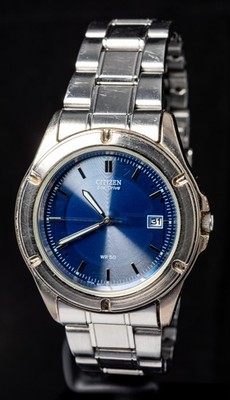 Citizen Solar Eco-Drive WR 50 GN-4-S E110 blaues Zifferblatt Herrenuhr -- funktioniert