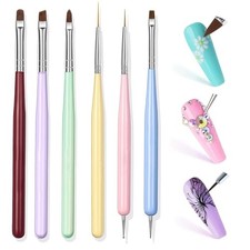 6PCS Nail Art Brushes Set - Professional Nail Design Kit with Gel Candy Color