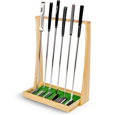 Golf Putter Stand Holds 6 Clubs Premium Woode...