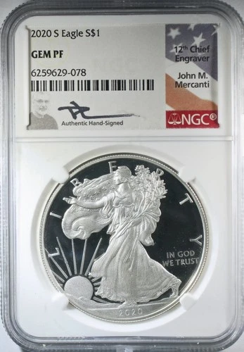 2020-S  American Silver Eagle NGC Gem Proof - John M Mercanti Signature Label