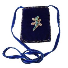 Vintage Beaded Velvet Evening Bag Lizard Design Handmade Boho Art Deco Purse
