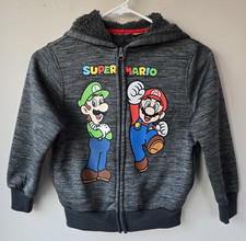 Super Mario Kids Size 6 Hoodie Sherpa Fleece Lined Full Zip Pockets Warm