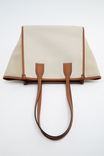 Zara Canvas Fabric Shopper Shoulder TOTE Bag NEW with TAGS & BAG COVER - Picture 5 of 10