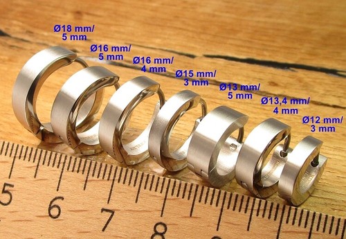 Herren Ohrringe Titan Stäbchen Edelstahl Creolen Kantig Matt Silber Ø 12 - 18 mm - Picture 34 of 34