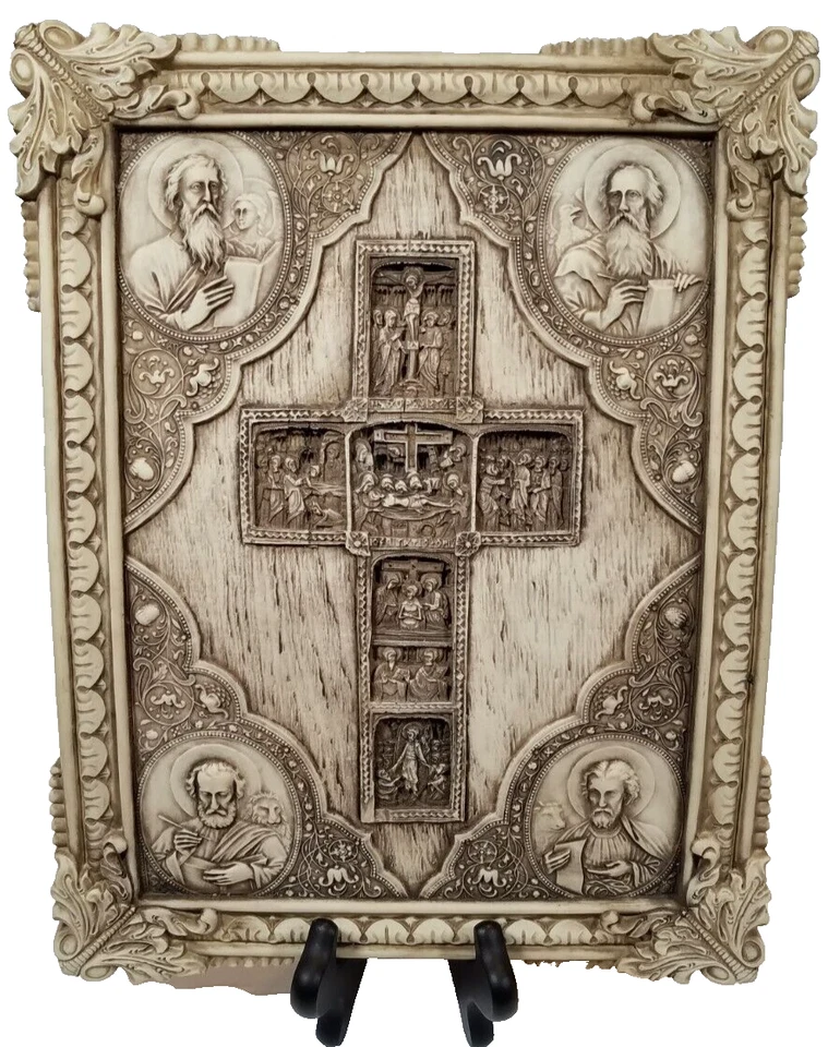 Icono de alabastro genuino tallado imagen religiosa 11"x 8,5" raro Foto 2 de 4