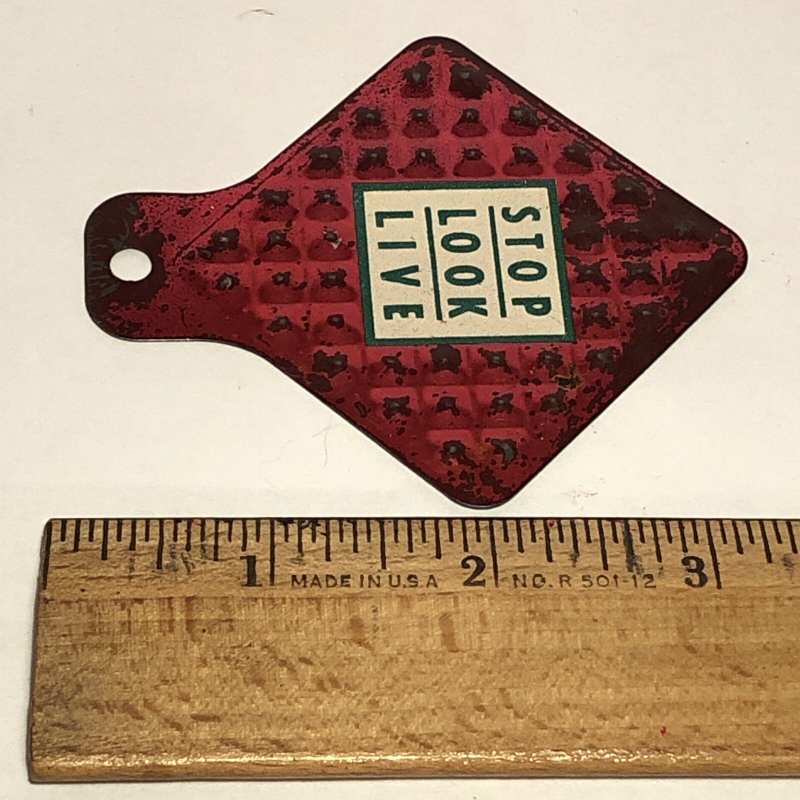 Vintage Stop Look Live Bicycle Rear Fender Reflector Metal Tin