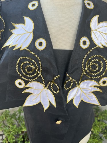 Camicetta Top Vintage Elegante Lino Nero Oro Bianco Floreale Tg M/L DaVinci - Foto 6 di 11