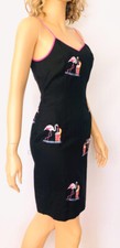 Black Linen Cocktail Dress SZ 4 CJ Laing Sheath Summer Tailored Spaghetti Straps